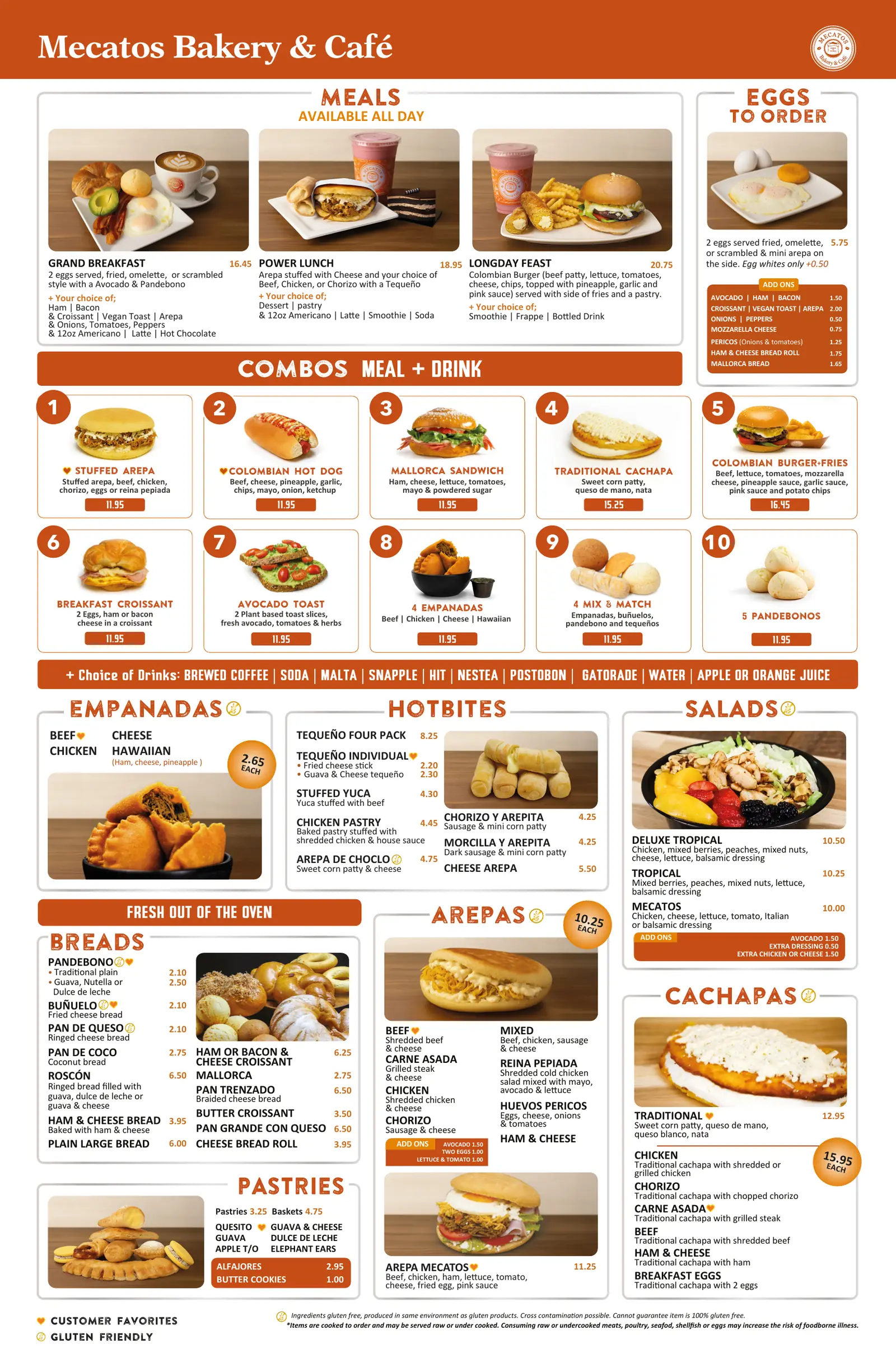 MECATOS WINTER PARK MENU: MEALS, COMBOS, EMPANADAS, AREPAS, BREADS AND PASTRIES