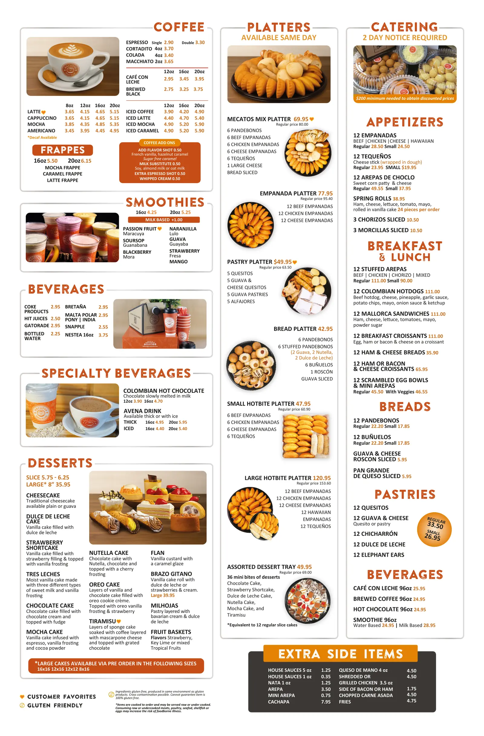 MECATOS WINTER PARK MENU: COFFEE, DESSERTS, CATERING AND PLATTERS